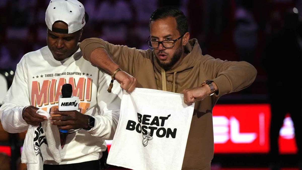 Miami Dolphins head coach Mike McDaniel before game three of the Eastern Conference Finals between the Boston Celtics and Miami Heat in the 2023 NBA playoffs at Kaseya Center.