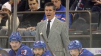 New York Rangers head coach Mike Sullivan coaches against the Utah Mammoth during the first period at Madison Square Garden.
