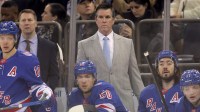 New York Rangers head coach Mike Sullivan coaches against the Seattle Kraken during the first period at Madison Square Garden.
