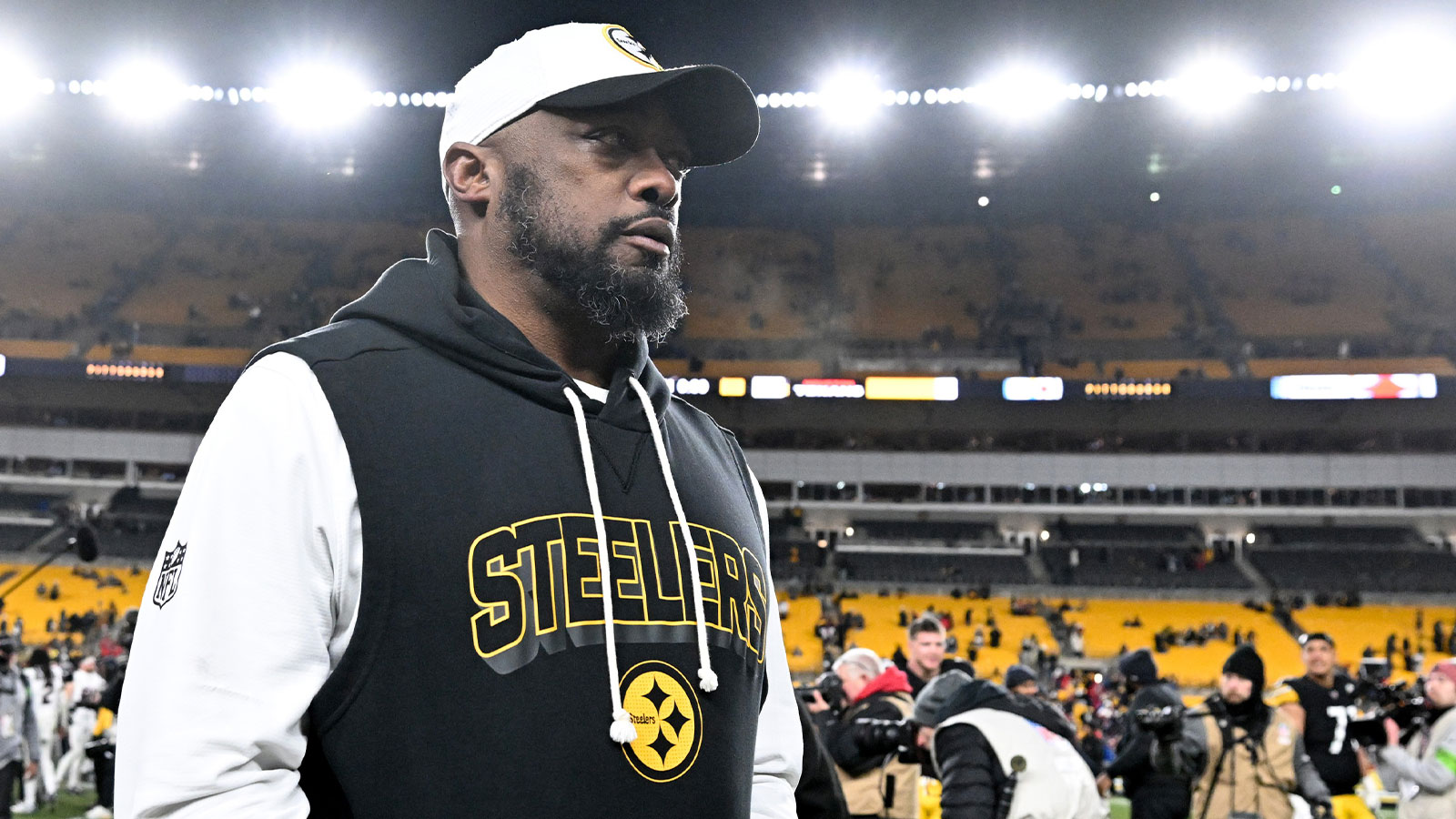 Pittsburgh Steelers head coach Mike Tomlin leaves the field following an AFC Wild Card Round loss to the Houston Texans at Acrisure Stadium.
