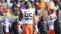 Cleveland Browns defensive end Myles Garrett (95) walks on the field during the first half against the Cincinnati Bengals at Paycor Stadium.