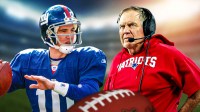 Giants Eli Manning next to Patriots Bill Belichick