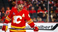 Calgary Flames center Nazem Kadri (91) against the Philadelphia Flyers during the second period at Scotiabank Saddledome.