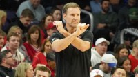 Nebraska Cornhuskers head coach Fred Hoiberg gestures to his team against the Northwestern Wildcats during the first half at Welsh-Ryan Arena.