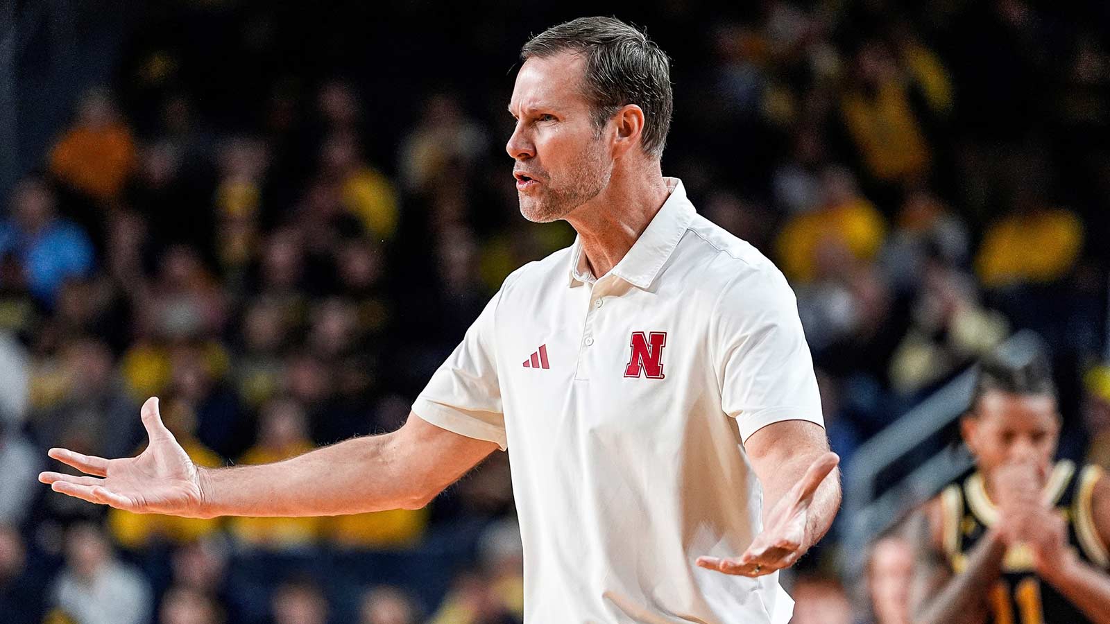 Nebraska head coach Fred Hoiberg reacts to a play against Michigan during the first half at Crisler Center in Ann Arbor on Tuesday, Jan. 27, 2026.