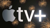 Apple TV+ logo with New Year's (January 1) fireworks.
