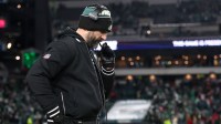 Philadelphia Eagles head coach Nick Sirianni looks on during the fourth quarter against the San Francisco 49ers in an NFC Wild Card Round game at Lincoln Financial Field. Mandatory Credit: Bill Streicher-Imagn Images