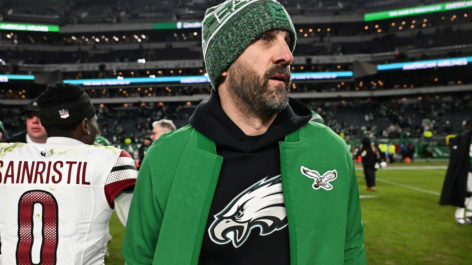 Philadelphia Eagles head coach Nick Sirianni looks on after the game against the Washington Commanders at Lincoln Financial Field.