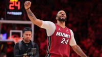 Miami Heat guard Norman Powell (24) reacts after scoring against the Phoenix Suns during the fourth quarter at Kaseya Center.