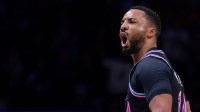 Miami Heat guard Norman Powell (24) reacts after scoring against the Minnesota Timberwolves during the third quarter at Kaseya Center.