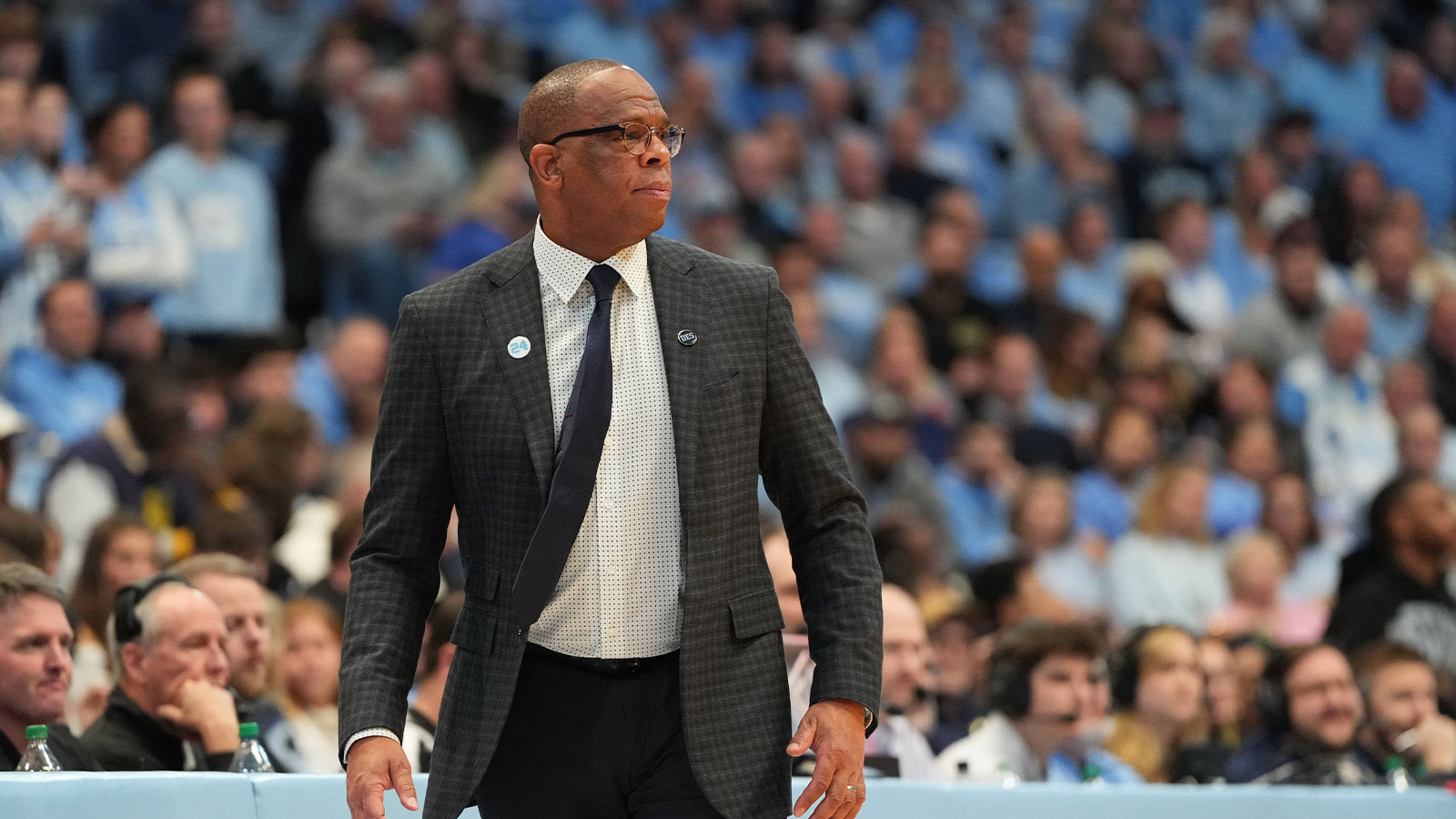 North Carolina Tar Heels head coach Hubert Davis reacts in the second half at Dean E. Smith Center. 