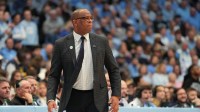 North Carolina Tar Heels head coach Hubert Davis reacts in the second half at Dean E. Smith Center.