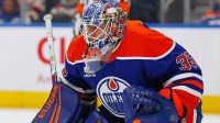 Edmonton Oilers goaltender Tristan Jarry (35) against the New Jersey Devils at Rogers Place.