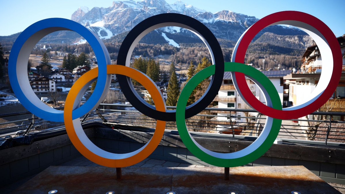 Olympics sign in preparation for the 2026 Winter Games in Milan, Italy.