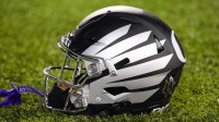 General view of a Oregon Ducks helmet during warmups prior to to the game against the Wisconsin Badgers at Camp Randall Stadium.