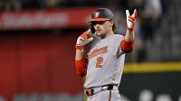 Baltimore Orioles shortstop Gunnar Henderson (2) in action during the game between the Texas Rangers and the Baltimore Orioles at Globe Life Field.