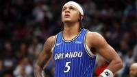 Orlando Magic forward Paolo Banchero (5) looks on during the first half against the Washington Wizards at Capital One Arena.