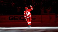 Detroit Red Wings right wing Patrick Kane (88) is recognized a a star of the game against the Vancouver Canucksat Little Caesars Arena.