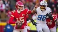 Kansas City Chiefs quarterback Patrick Mahomes before suffering his torn ACL and LCL injury in a game against the Los Angeles Chargers.