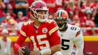 Kansas City Chiefs quarterback Patrick Mahomes and Cleveland Browns edge rusher and NFL sack record holder Myles Garrett.