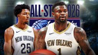 Zion Williamson, Trey Murphy III, NBA All-Star Game/Weekend logo (background)