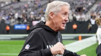 Las Vegas Raiders head coach Pete Carroll on the sideline before the game against the New York Giants at Allegiant Stadium.