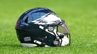 A general view of the Philadelphia Eagles helmet before the game against the Minnesota Vikings at U.S. Bank Stadium.