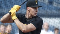 Pittsburgh Pirates shortstop Konnor Griffin who was the ninth overall pick in first round of the 2024 First-Year Player Draft in the batting cage before a game against the Arizona Diamondbacks at PNC Park.