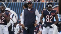 Chicago Bears general manager Ryan Poles on the sidelines during the second half against the Miami Dolphins at Soldier Field.
