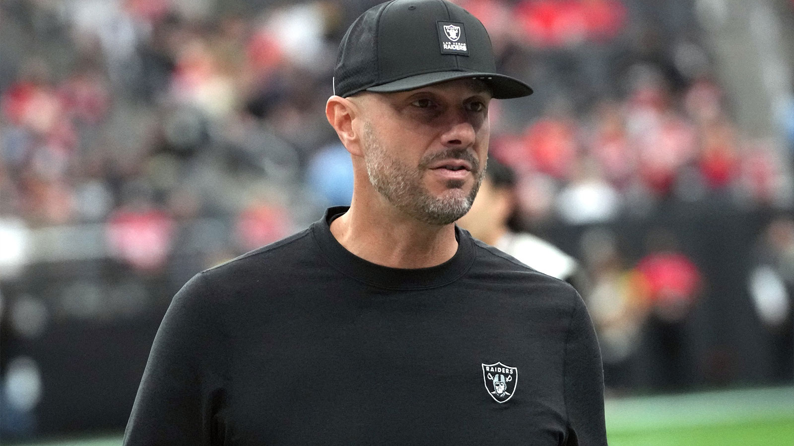 Las Vegas Raiders general manager John Spytek reacts during the game against the Kansas City Chiefs at Allegiant Stadium.