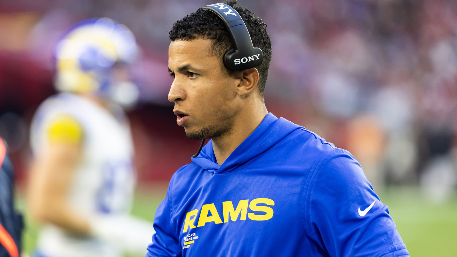 Los Angeles Rams pass game coordinator Nate Scheelhaase against the Arizona Cardinals at State Farm Stadium.