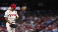 Philadelphia Phillies pitcher Ranger Suarez (55) prepares to throw a pitch against the Minnesota Twins during the second inning at Citizens Bank Park