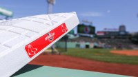 An opening day logo at Fenway Park before the Boston Red Sox play the Minnesota Twins.