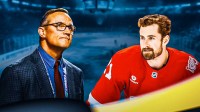 Red Wings GM Steve Yzerman and captain Dylan Larkin before the 2026 NHL Trade Deadline.