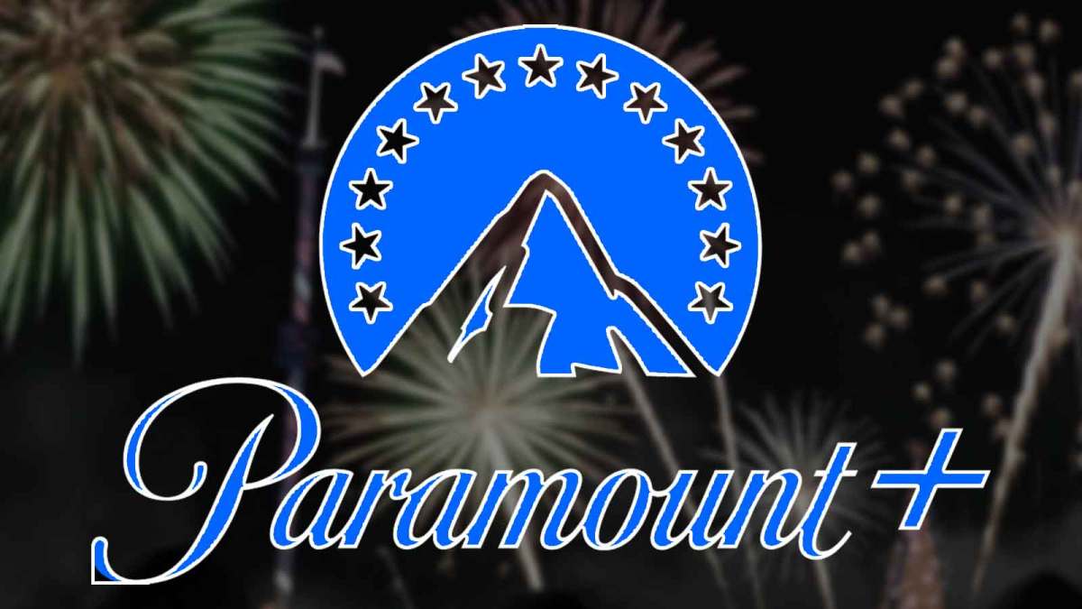 Paramount+ logo in front of New Year's (January 1) fireworks.