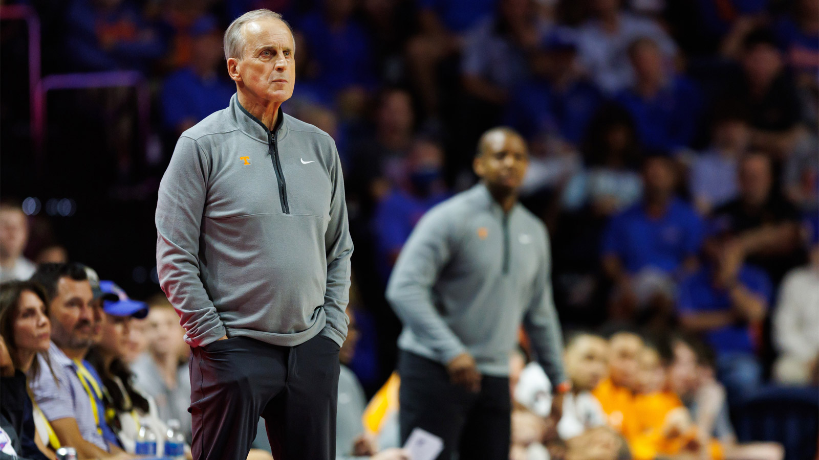 Tennessee Volunteers head coach Rick Barnes looks on against the Florida Gators during the first half at Exactech Arena at the Stephen C. O'Connell Center.