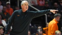 Tennessee coach Rick Barnes points during a NCAA basketball game between Tennessee and Texas A&M at Thompson-Boling Arena at Food City Center