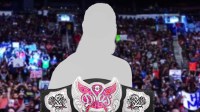 Silhouette of WWE Superstar Kit Wilson and the Divas Championship.