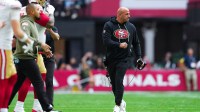 San Francisco 49ers defensive coordinator Robert Saleh reacts in the first half against the Arizona Cardinals at State Farm Stadium.