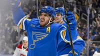 St. Louis Blues center Robert Thomas (18) reacts after scoring a shorthanded goal against the Montreal Canadiens during the second period at Enterprise Center.