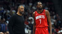 Rockets' Kevin Durant talks with Ime Udoka