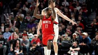 Rockets forward Tari Eason reacts to Deni Avdija’s 41-point explosion for the Blazers after Houston’s 103–102 loss to Portland.