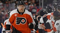 Philadelphia Flyers center Rodrigo Abols (18) against the Vancouver Canucks at Xfinity Mobile Arena.