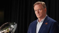 NFL commissioner Roger Goodell speaks during a press conference ahead of Super Bowl LIX at New Orleans Saints Locker Room.
