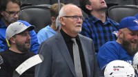 Buffalo Sabres head coach Lindy Ruff looks on behind the bench against the Toronto Maple Leafs at Scotiabank Arena.