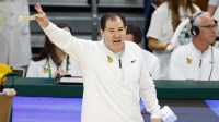 Baylor Bears head coach Scott Drew reacts on the sideline during the first half against the Houston Cougars at Paul and Alejandra Foster Pavilion.