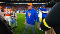 Denver Broncos head coach Sean Payton looks on after winning the game against the Los Angeles Chargers at Empower Field at Mile High.