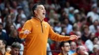 Texas Longhorns head coach Sean Miller reacts from the sidelines during the first half against the Alabama Crimson Tide at Coleman Coliseum.