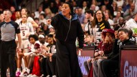 Jan 15, 2026; Columbia, South Carolina, USA; South Carolina Gamecocks head coach Dawn Staley directs her team against the Texas Longhorns in the second half at Colonial Life Arena. Mandatory Credit: Jeff Blake-Imagn Images