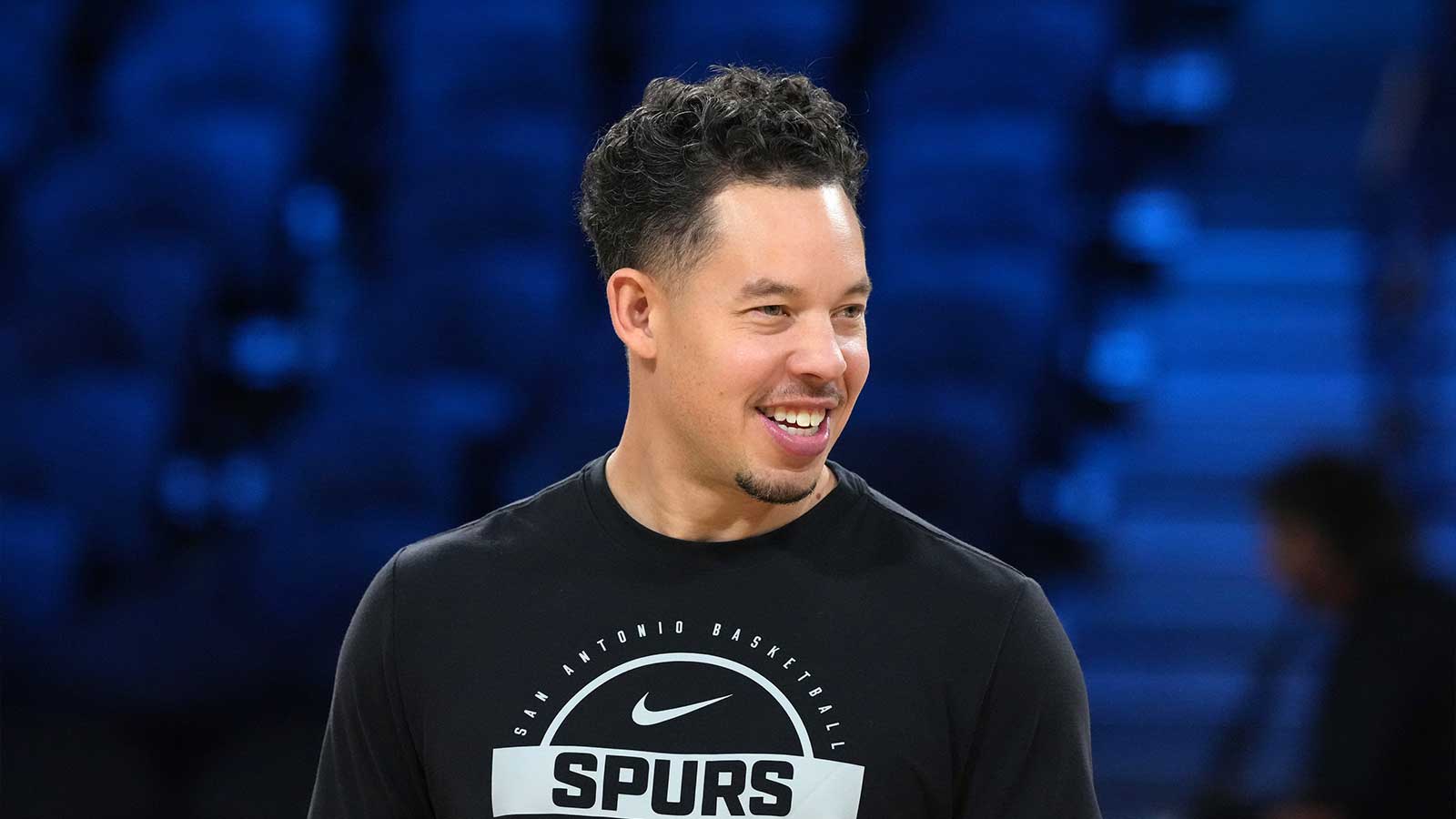  San Antonio Spurs head coach Mitch Johnson during practice prior to the Emirates Cup semifinals at T-Mobile Arena.